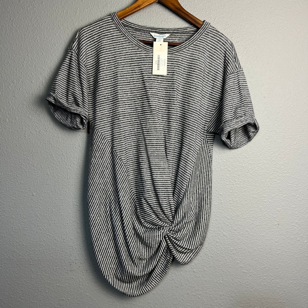 NWT‎ Sundance Ashlyn Tee Coastal XS Y2K Striped Knit Twist Front Linen Blend Top